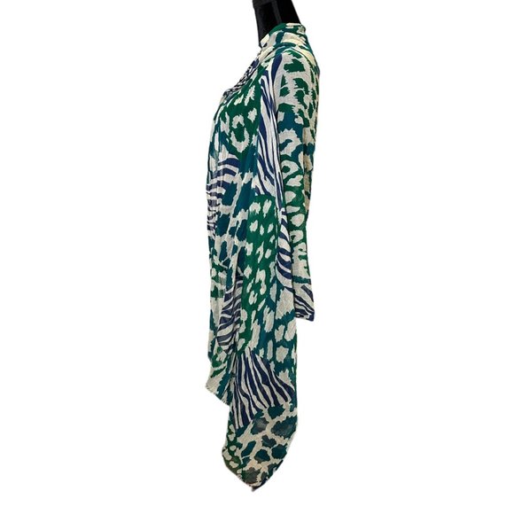 Unbranded Scarf Womens Long Rectangle Blue Green Animal Print Camo Fringe - Picture 6 of 8